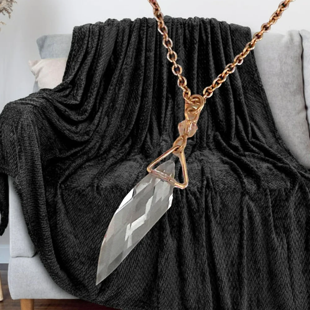 Triple Layer Gold Tone Necklace w/ Clear Beads & a Pendant